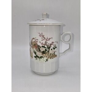 Cathay China Peacock Cherry Blossom and Gold Trim Teacup with Lid‎ Coffee Mug